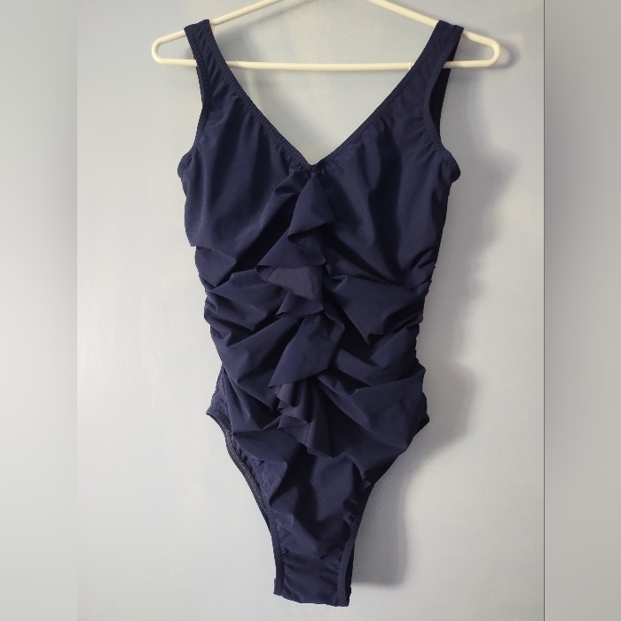 Karla Colletto Navy Blue Ruched One Piece Swimsuit 12